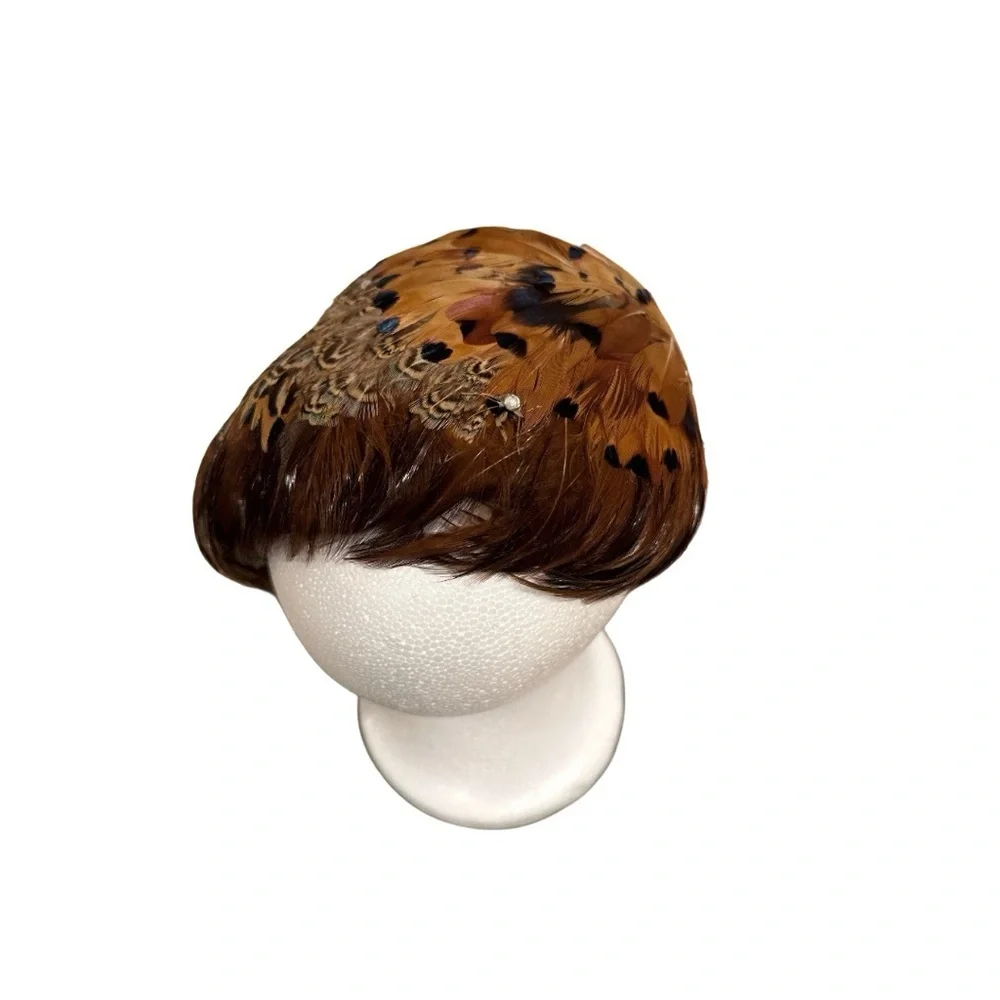 Bundle (2) Vintage Fascinator Pillbox Whimsy Hats 40-60s Pheasant Feather & Mink - Picture 15 of 17